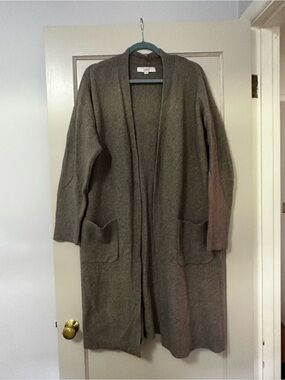 LOFT Long Open-Front Women's Cardigan in Taupe Gray